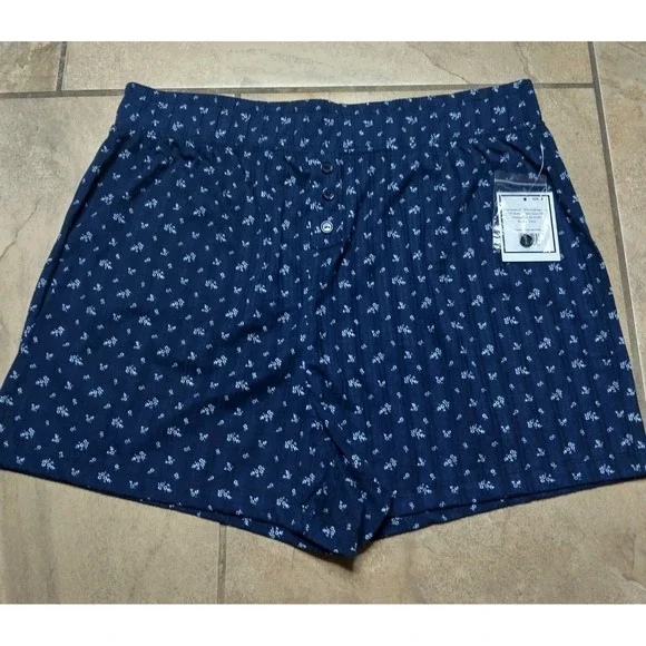 Pointelle Short Womens M Blue Floral Pajama Lounge Shorts Stretch Elastic Waist - Picture 1 of 5